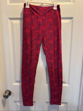 LuLaRoe Red and Navy Printed Leggings